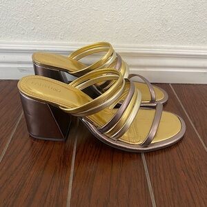 Farm Rio Block Heel Slide Sandal Womens Shoe Metallic Gold Silver Size 10 NWOT